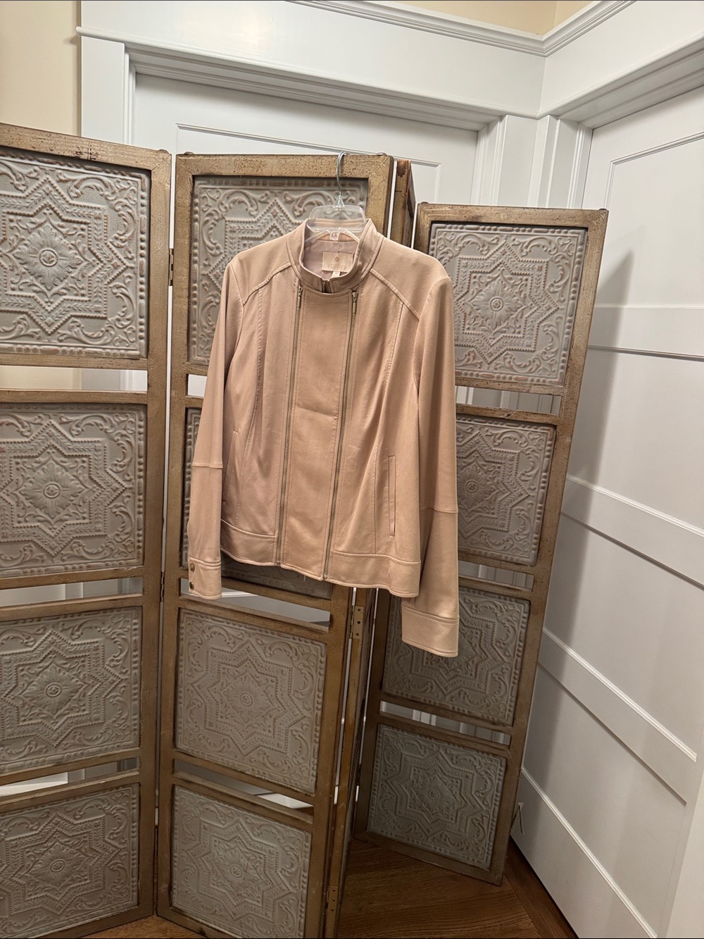 Etcetera Beige Zip-Front Bomber Jacket